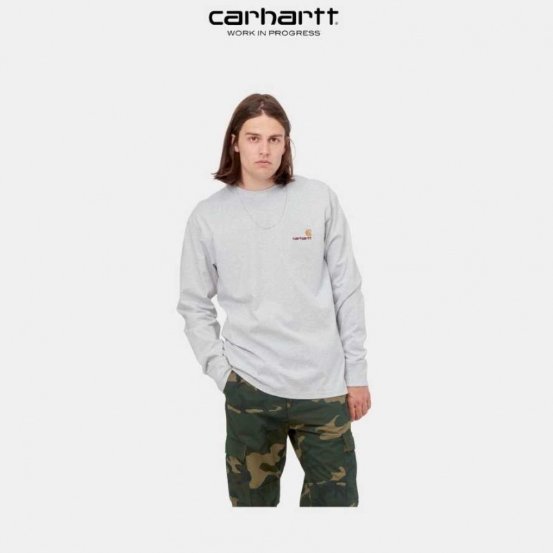 Carhartt Wip American Script Long Sleeve T-Shirt Ash Heather | SE0000802