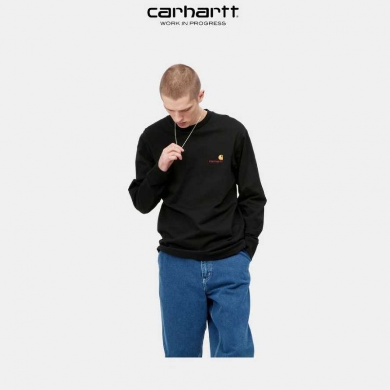 Carhartt Wip American Script Long Sleeve T-Shirt Svarta | SE0000803