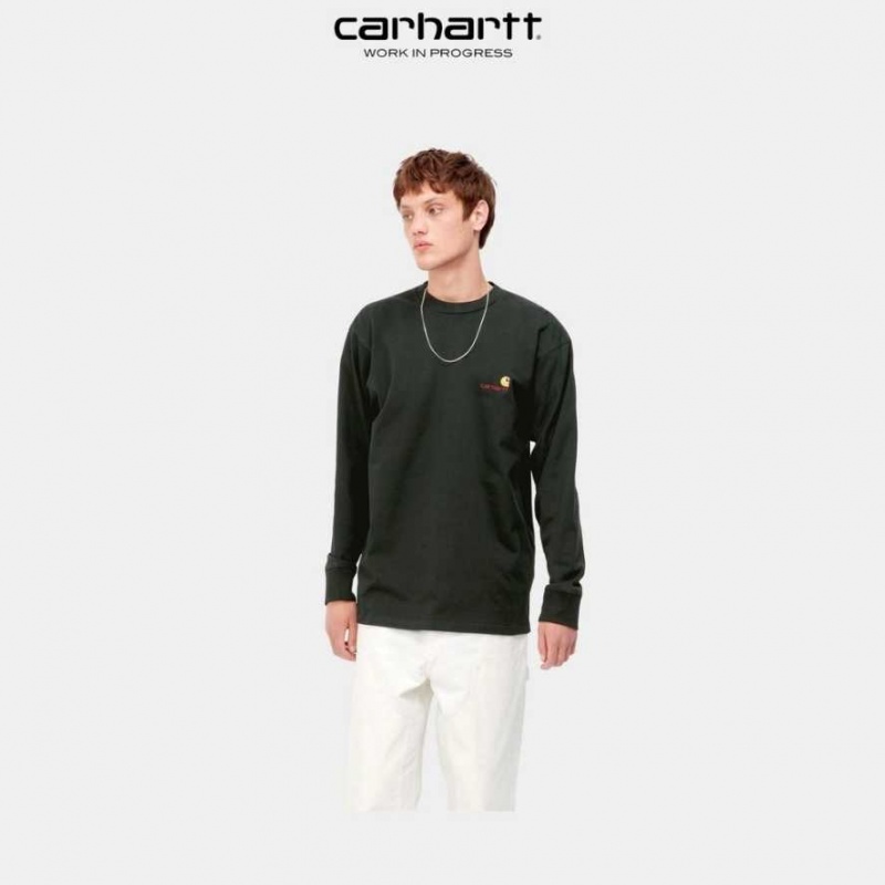 Carhartt Wip American Script Long Sleeve T-Shirt Mörk | SE0000805