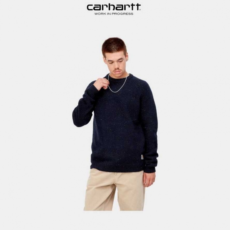 Carhartt Wip Anglistic Tröja Mörkmarinblå | SE0000791