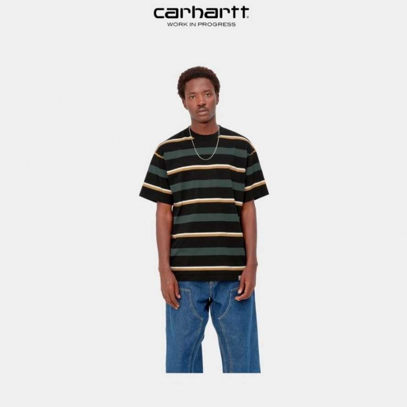 Carhartt Wip Bowman Stripe T-Shirt Juniper | SE0000835