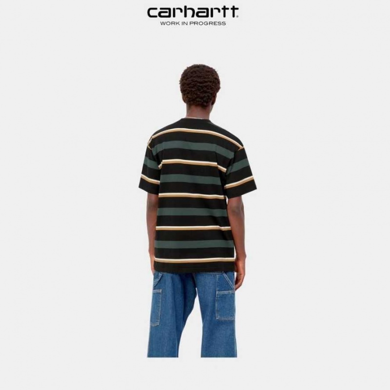 Carhartt Wip Bowman Stripe T-Shirt Juniper | SE0000835