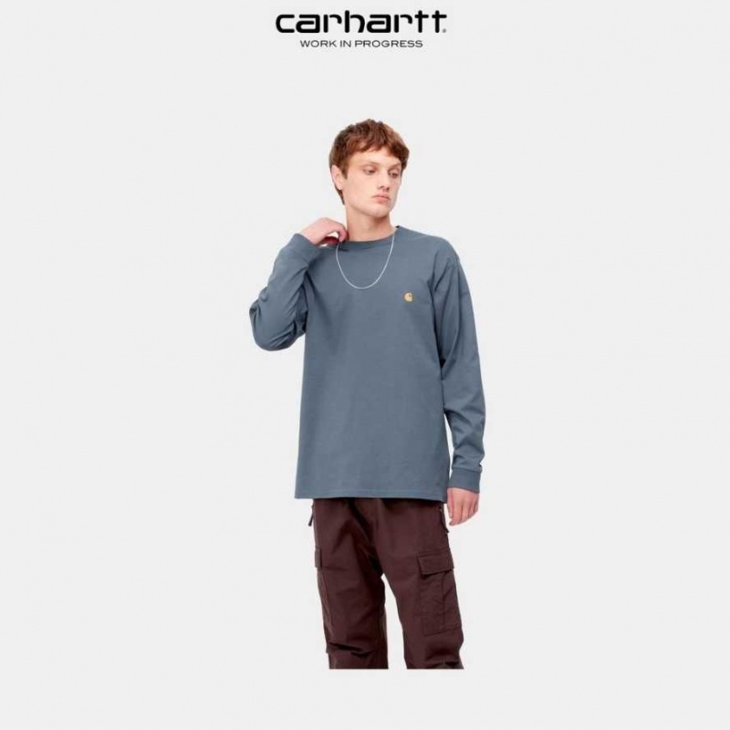 Carhartt Wip Chase Long Sleeve T-Shirt Blå | SE0000863