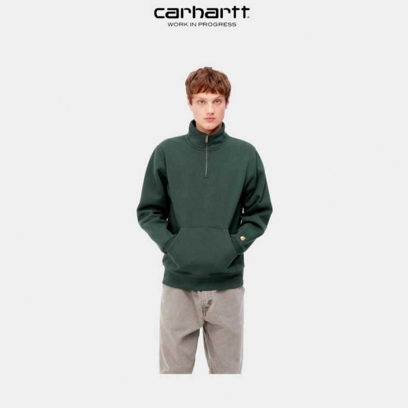 Carhartt Wip Chase Neck Zip Sweatshirt Juniper | SE0000262