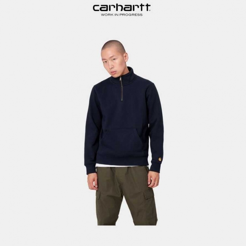 Carhartt Wip Chase Neck Zip Sweatshirt Mörkmarinblå | SE0000258