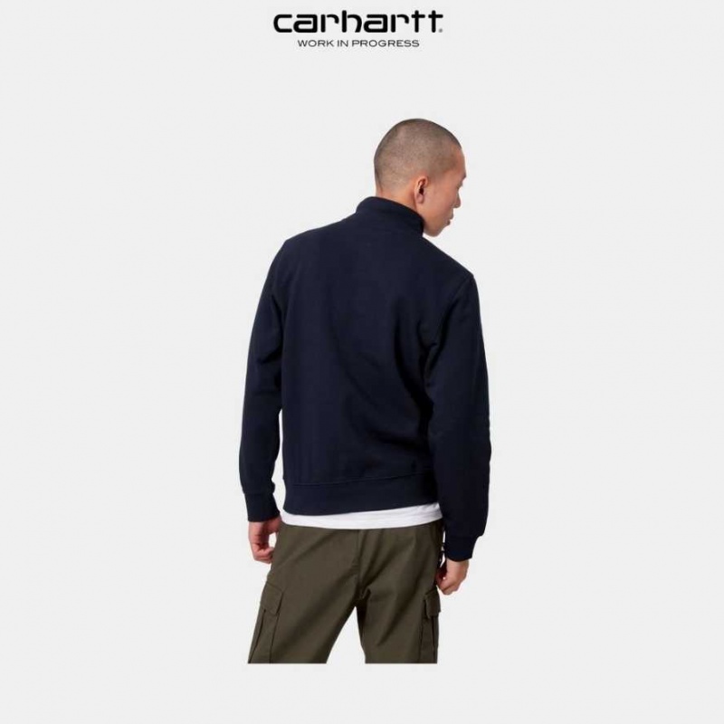 Carhartt Wip Chase Neck Zip Sweatshirt Mörkmarinblå | SE0000258