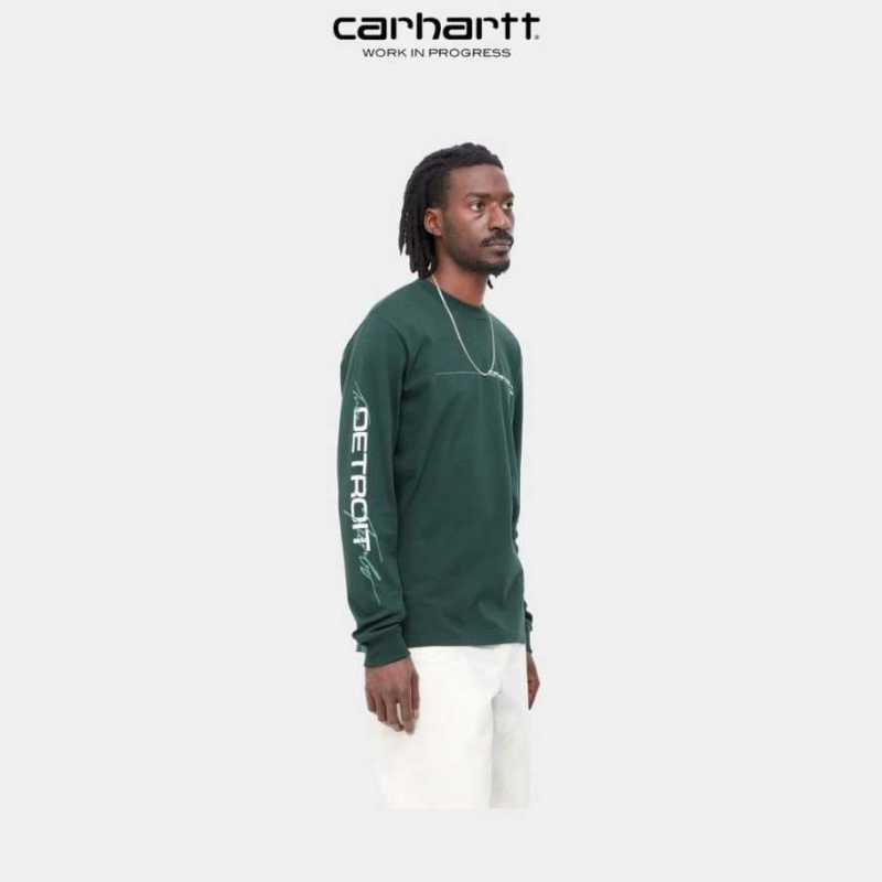 Carhartt Wip Detroit Turbo Long Sleeve T-Shirt Juniper | SE0000890