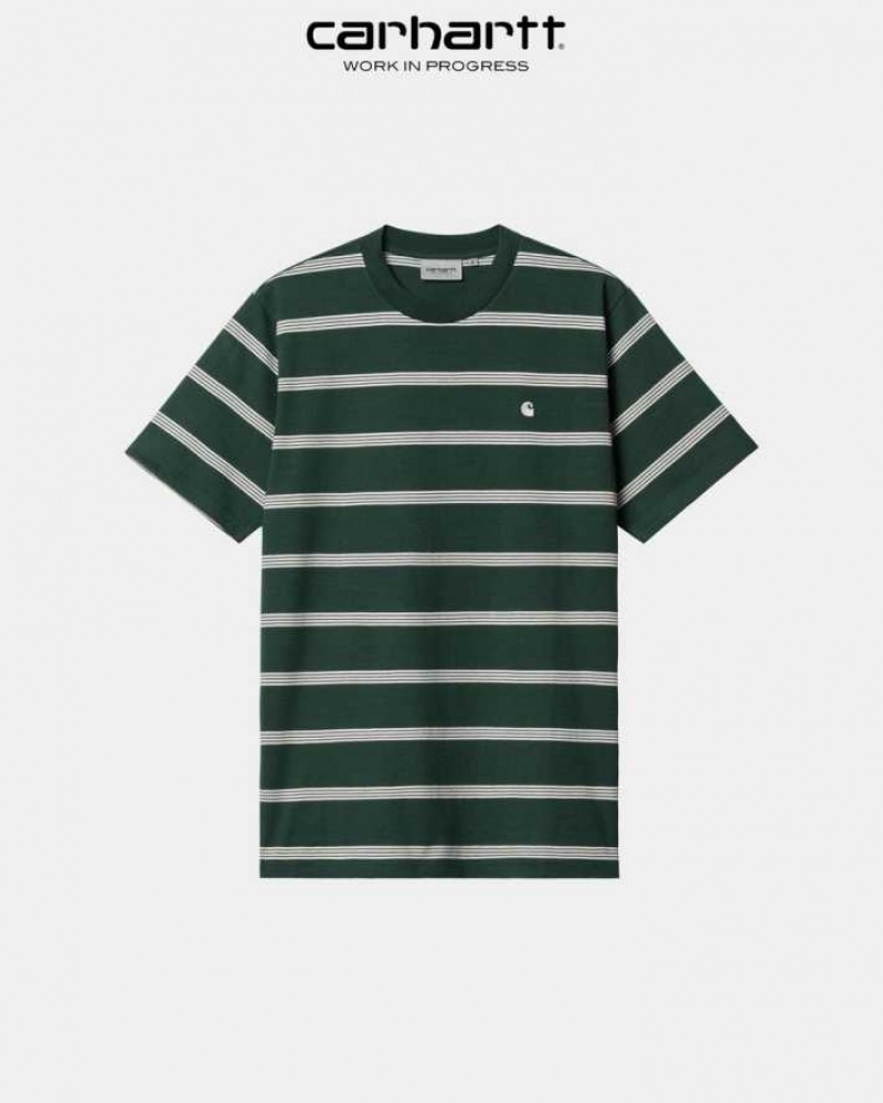 Carhartt Wip Glover Stripe T-Shirt Juniper | SE0000921