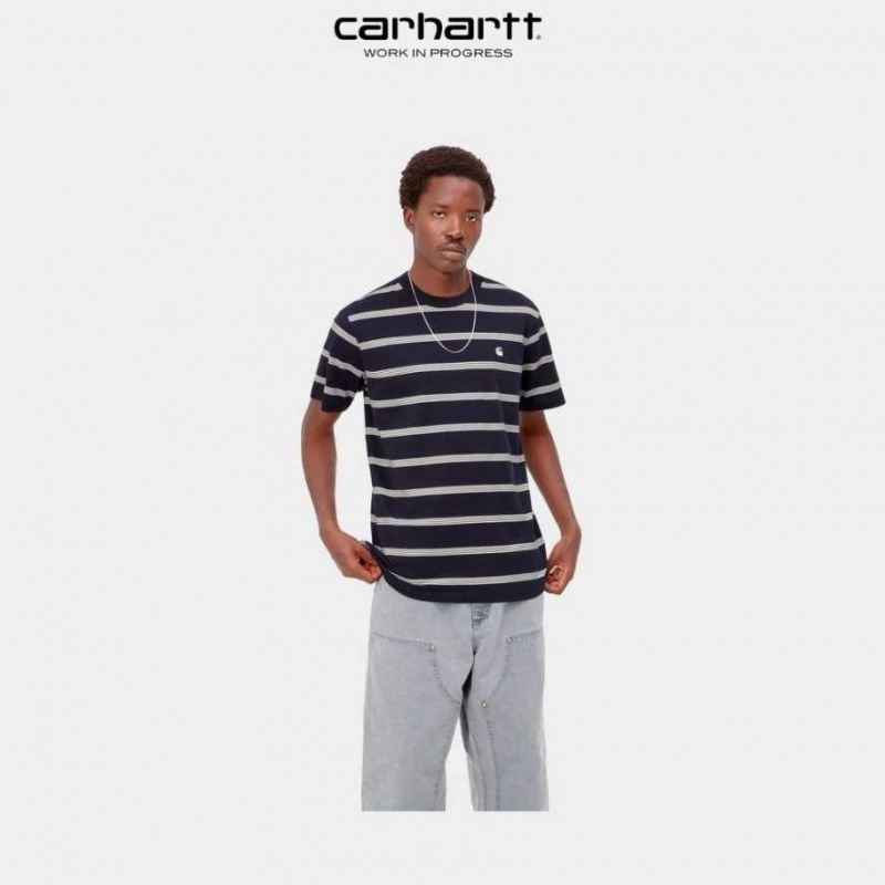 Carhartt Wip Glover Stripe T-Shirt Mörkmarinblå | SE0000920