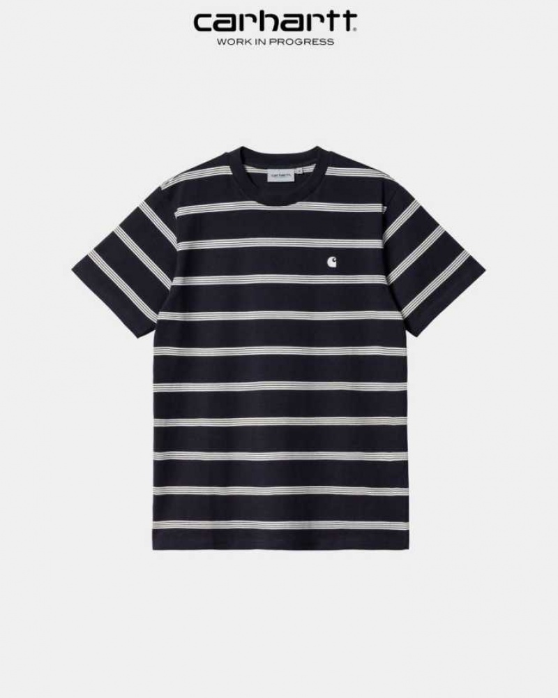 Carhartt Wip Glover Stripe T-Shirt Mörkmarinblå | SE0000920