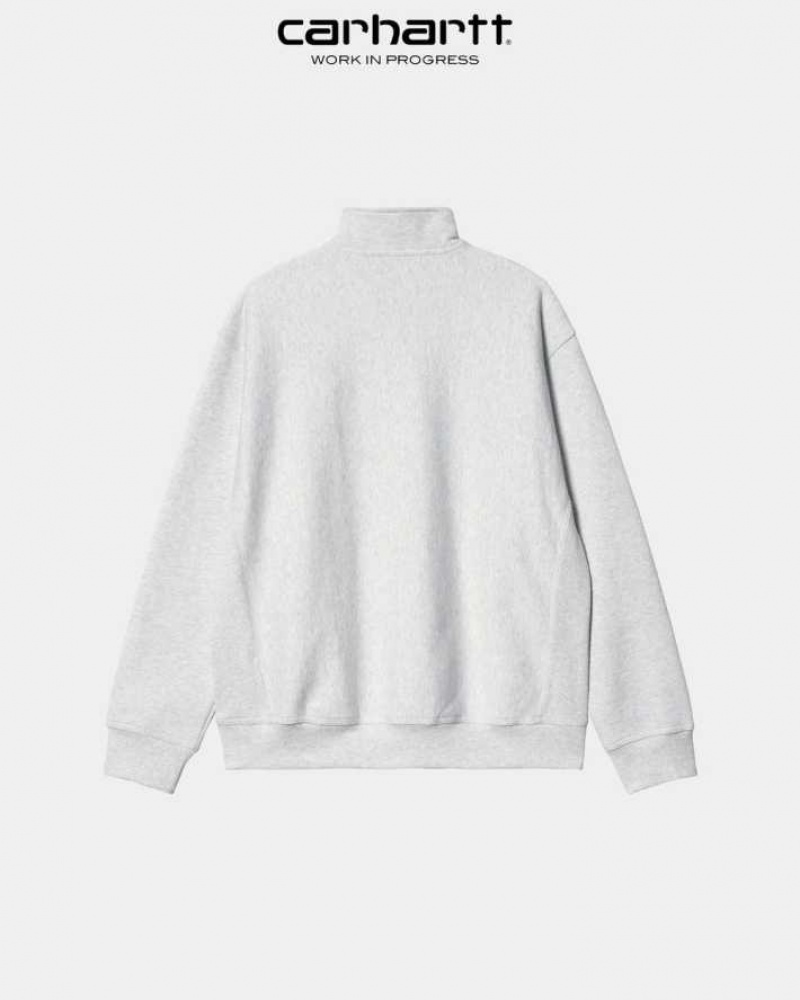 Carhartt Wip Half Zip American Script Sweatshirt Ash Heather | SE0000278