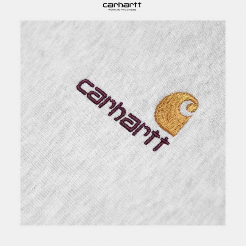 Carhartt Wip Half Zip American Script Sweatshirt Ash Heather | SE0000278