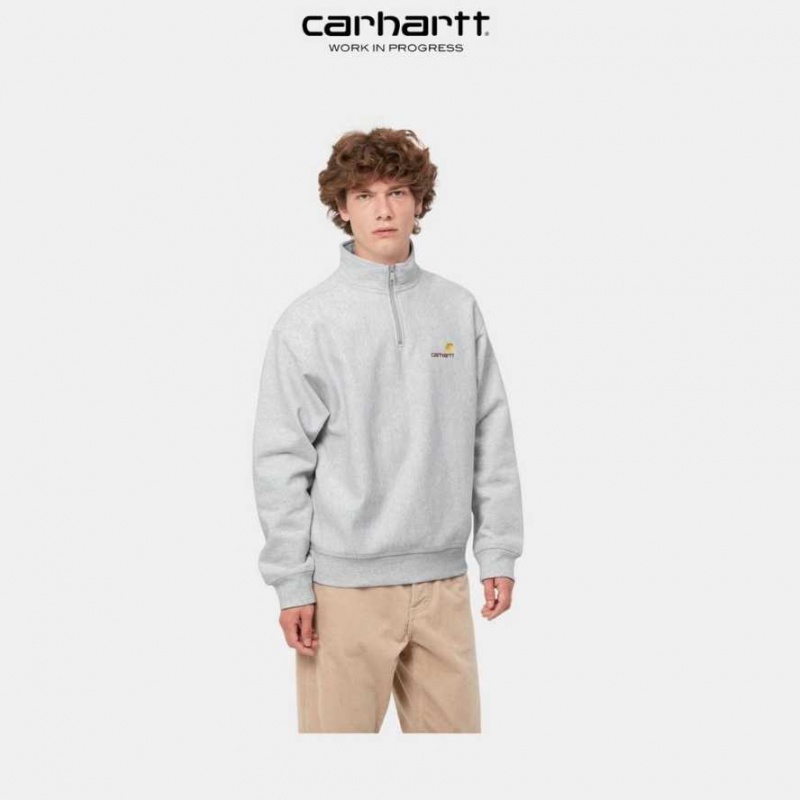 Carhartt Wip Half Zip American Script Sweatshirt Ash Heather | SE0000278