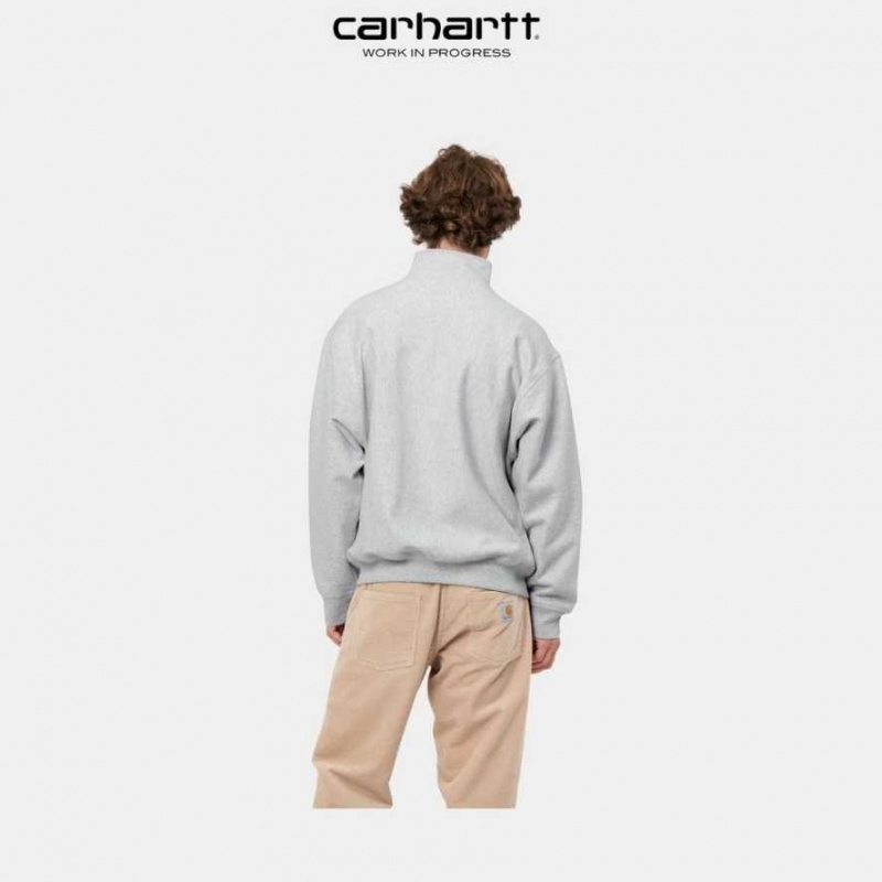 Carhartt Wip Half Zip American Script Sweatshirt Ash Heather | SE0000278