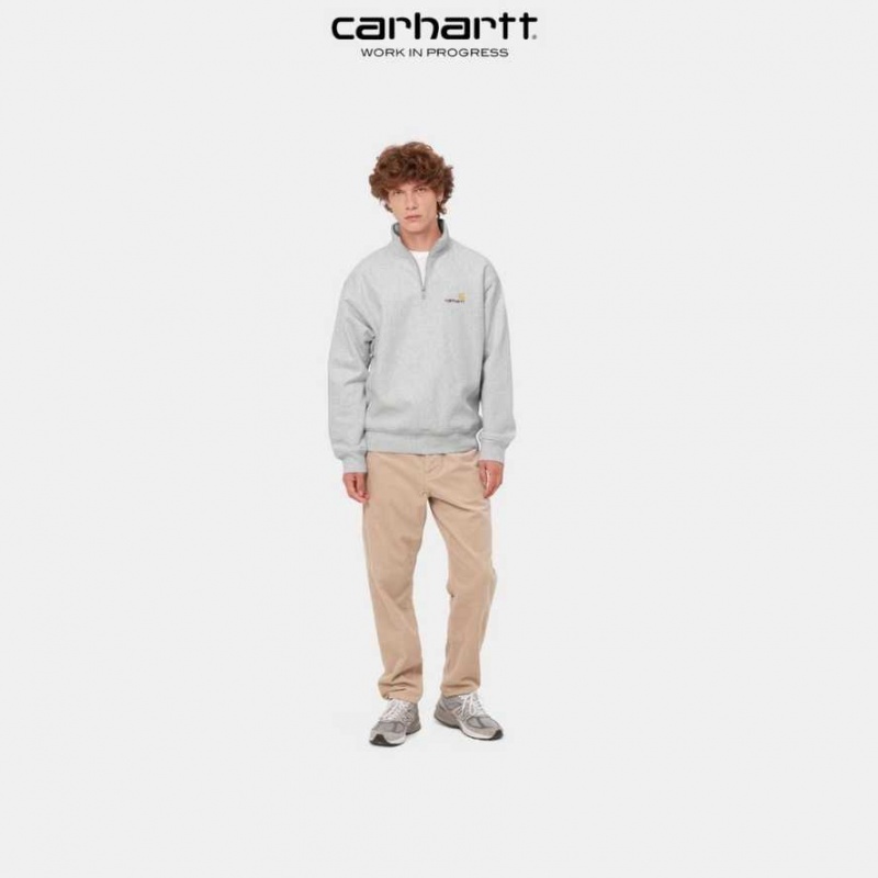 Carhartt Wip Half Zip American Script Sweatshirt Ash Heather | SE0000278