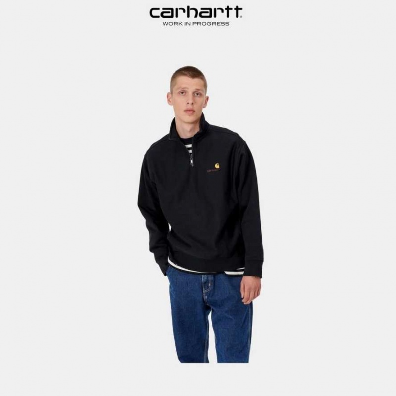 Carhartt Wip Half Zip American Script Sweatshirt Svarta | SE0000279