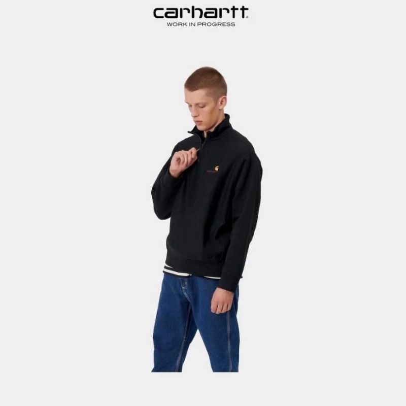 Carhartt Wip Half Zip American Script Sweatshirt Svarta | SE0000279