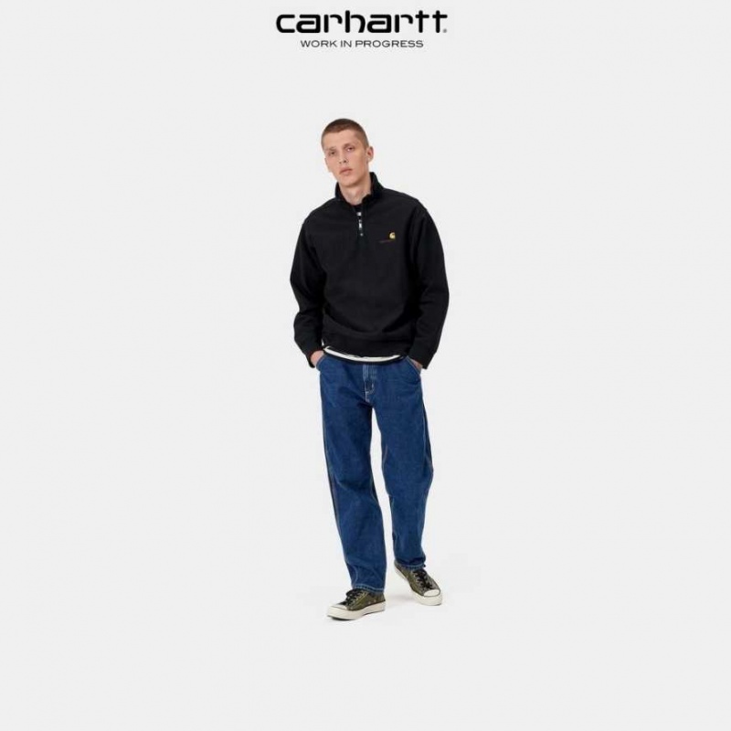 Carhartt Wip Half Zip American Script Sweatshirt Svarta | SE0000279