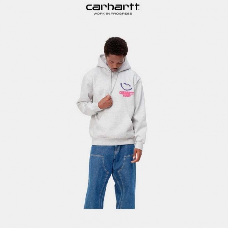 Carhartt Wip Hooded Happy Script Sweatshirt Ash Heather | SE0000318