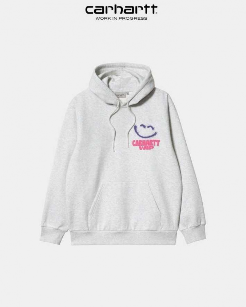 Carhartt Wip Hooded Happy Script Sweatshirt Ash Heather | SE0000318