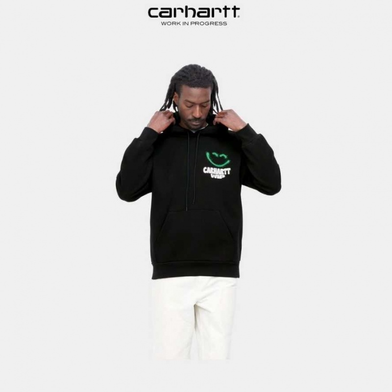 Carhartt Wip Hooded Happy Script Sweatshirt Svarta | SE0000320