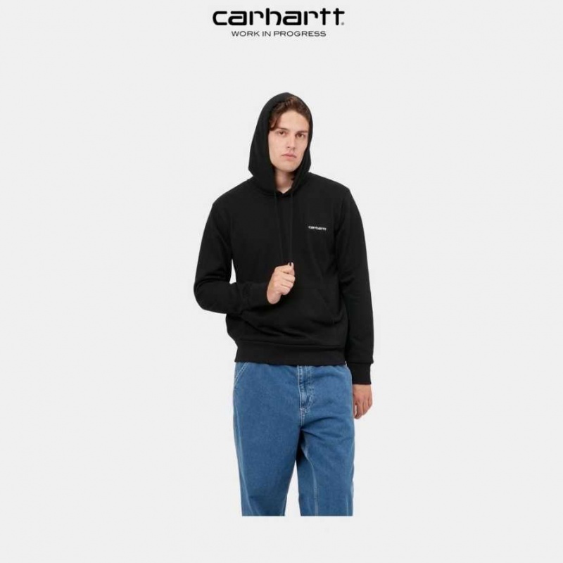 Carhartt Wip Hooded Script Embroidery Sweatshirt Svarta | SE0000329