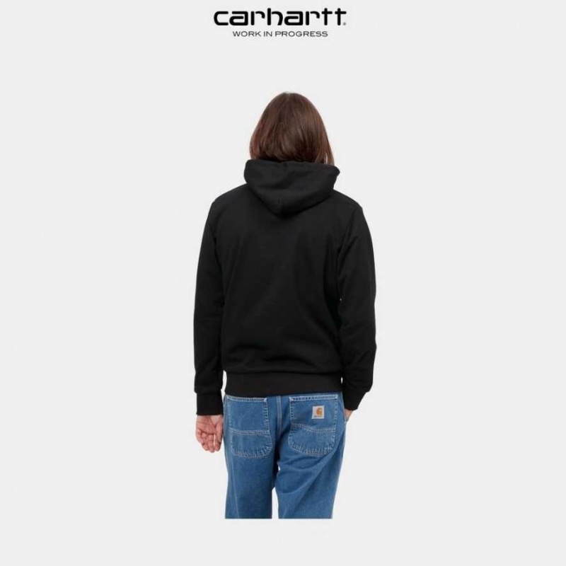 Carhartt Wip Hooded Script Embroidery Sweatshirt Svarta | SE0000329