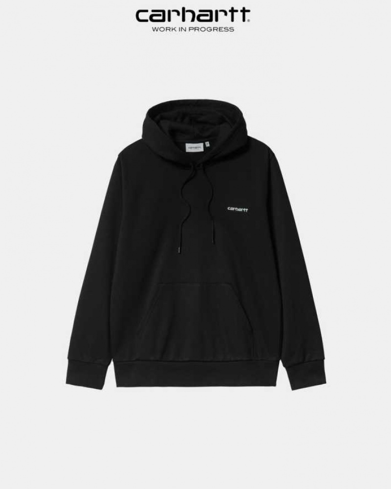 Carhartt Wip Hooded Script Embroidery Sweatshirt Svarta | SE0000329