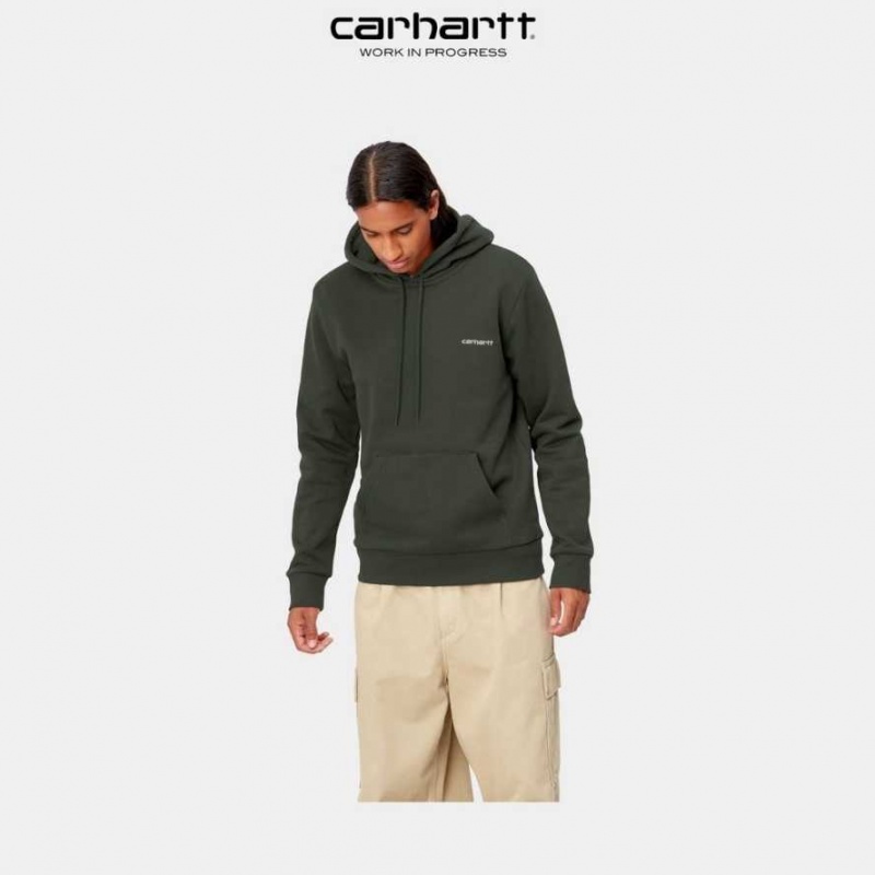 Carhartt Wip Hooded Script Embroidery Sweatshirt Boxwood | SE0000331