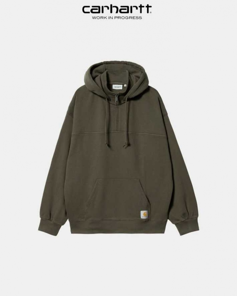 Carhartt Wip Hooded Wade Half Zip Sweatshirt Cypress | SE0000347