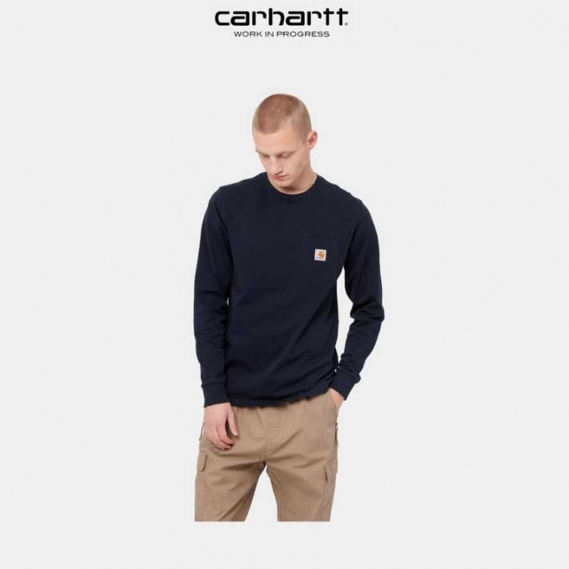 Carhartt Wip Long Sleeve Pocket T-Shirt Mörkmarinblå | SE0000956