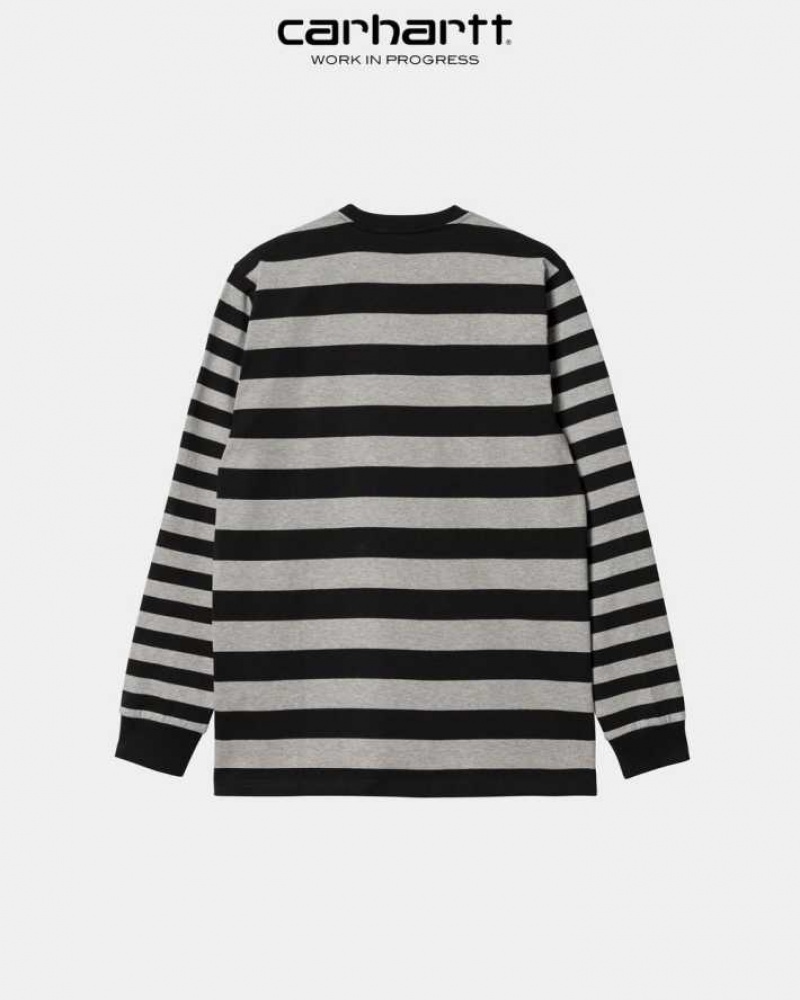 Carhartt Wip Merrick Stripe Long Sleeve Pocket T-Shirt Svarta Grå | SE0000977