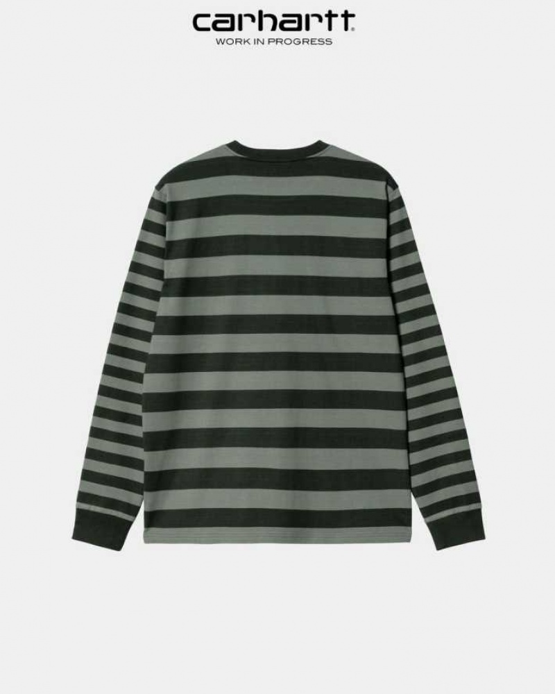 Carhartt Wip Merrick Stripe Long Sleeve Pocket T-Shirt Mörk | SE0000978