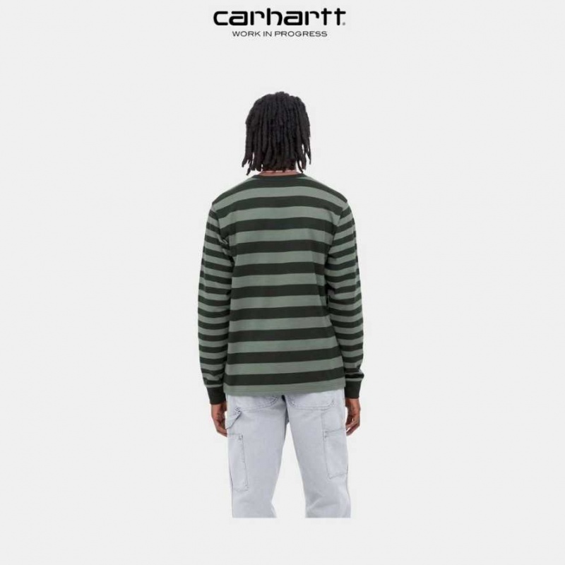 Carhartt Wip Merrick Stripe Long Sleeve Pocket T-Shirt Mörk | SE0000978