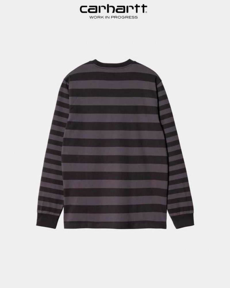 Carhartt Wip Merrick Stripe Long Sleeve Pocket T-Shirt Soot / Artichoke | SE0000980