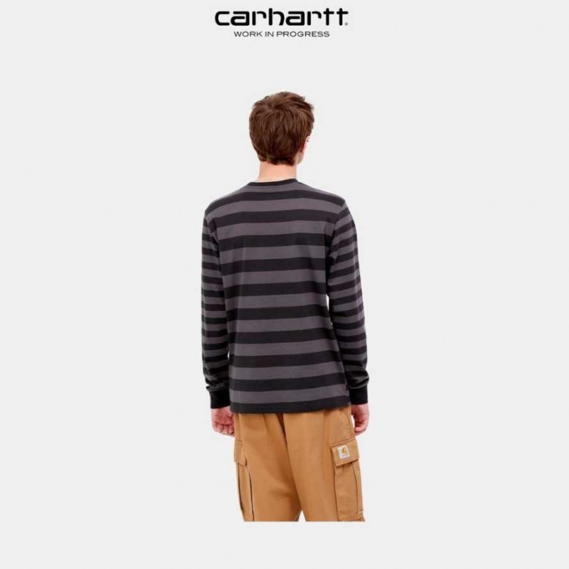 Carhartt Wip Merrick Stripe Long Sleeve Pocket T-Shirt Soot / Artichoke | SE0000980