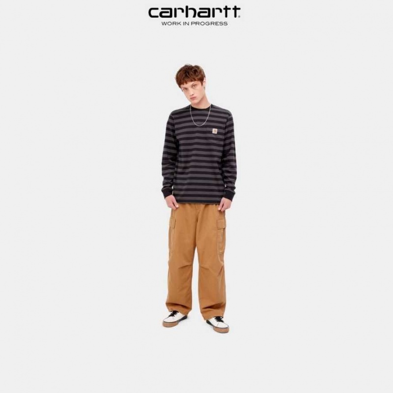 Carhartt Wip Merrick Stripe Long Sleeve Pocket T-Shirt Soot / Artichoke | SE0000980