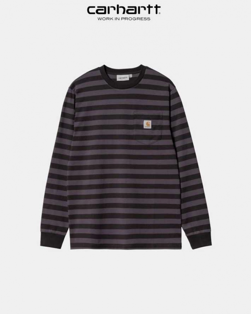 Carhartt Wip Merrick Stripe Long Sleeve Pocket T-Shirt Soot / Artichoke | SE0000980