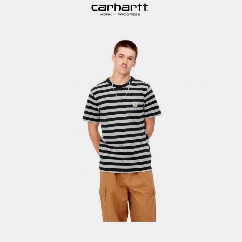 Carhartt Wip Merrick Stripe Pocket T-Shirt Svarta Grå | SE0000983