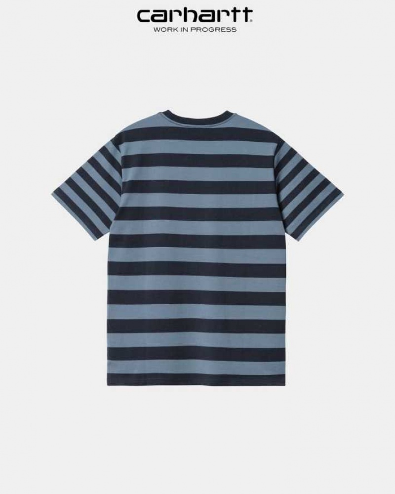 Carhartt Wip Merrick Stripe Pocket T-Shirt Mörkmarinblå Blå | SE0000984