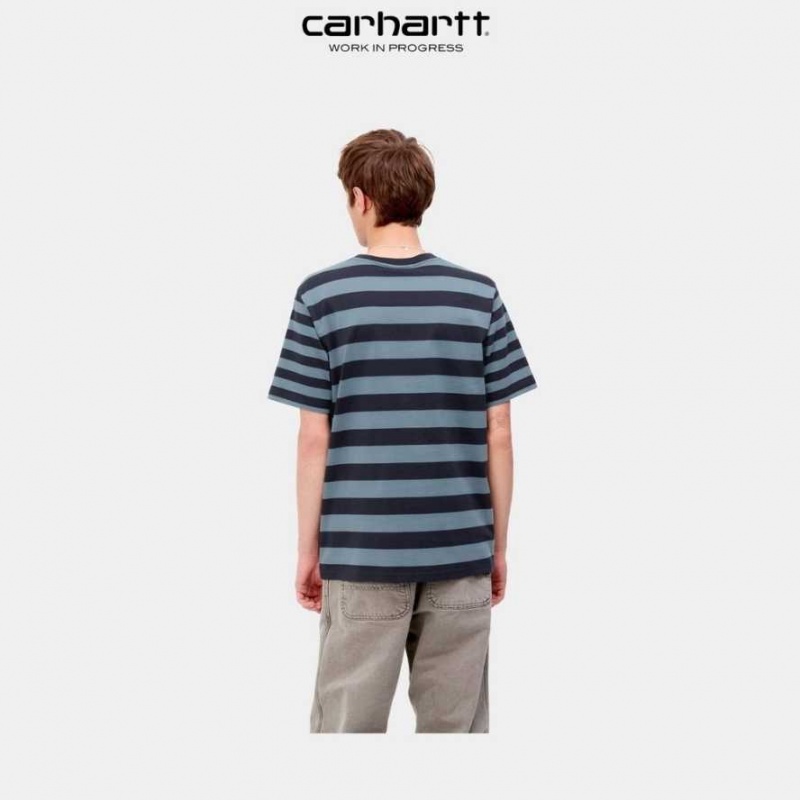 Carhartt Wip Merrick Stripe Pocket T-Shirt Mörkmarinblå Blå | SE0000984