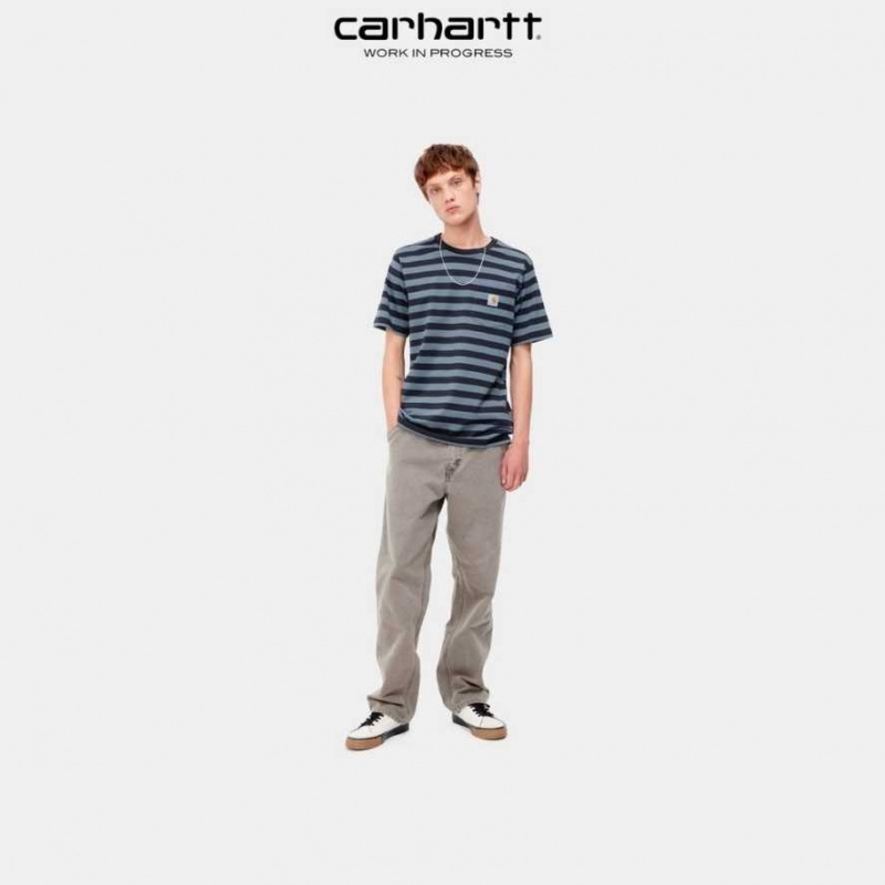 Carhartt Wip Merrick Stripe Pocket T-Shirt Mörkmarinblå Blå | SE0000984