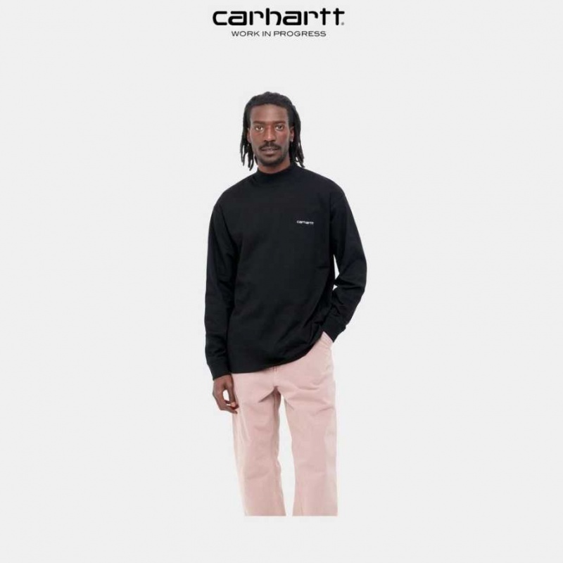 Carhartt Wip Mockneck Script Embroidery Long Sleeve T-Shirt Svarta | SE0000985