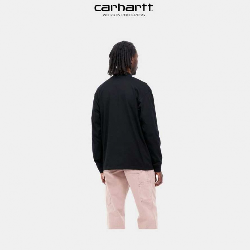 Carhartt Wip Mockneck Script Embroidery Long Sleeve T-Shirt Svarta | SE0000985