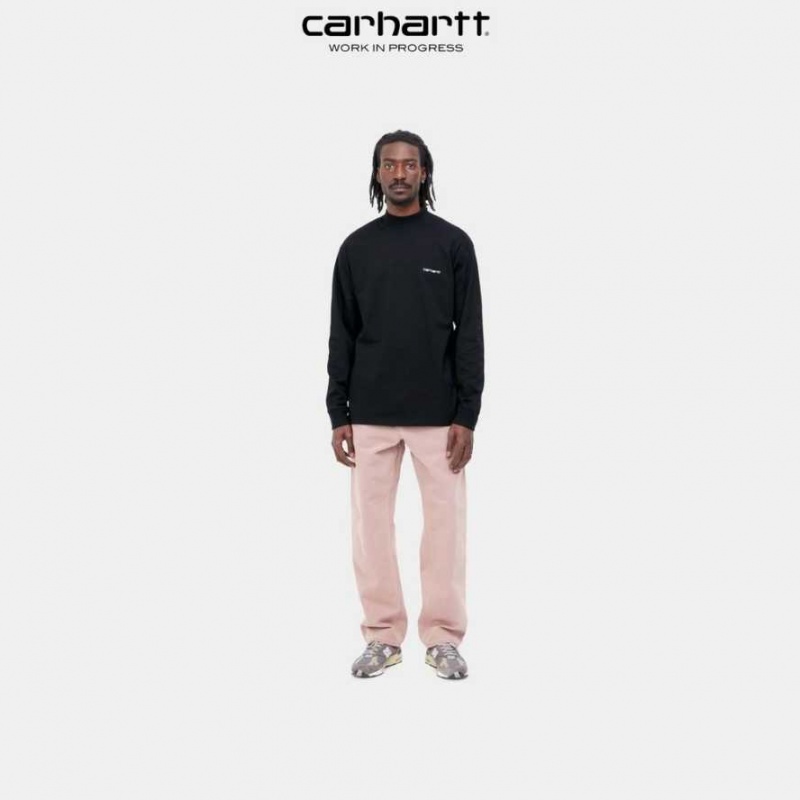 Carhartt Wip Mockneck Script Embroidery Long Sleeve T-Shirt Svarta | SE0000985