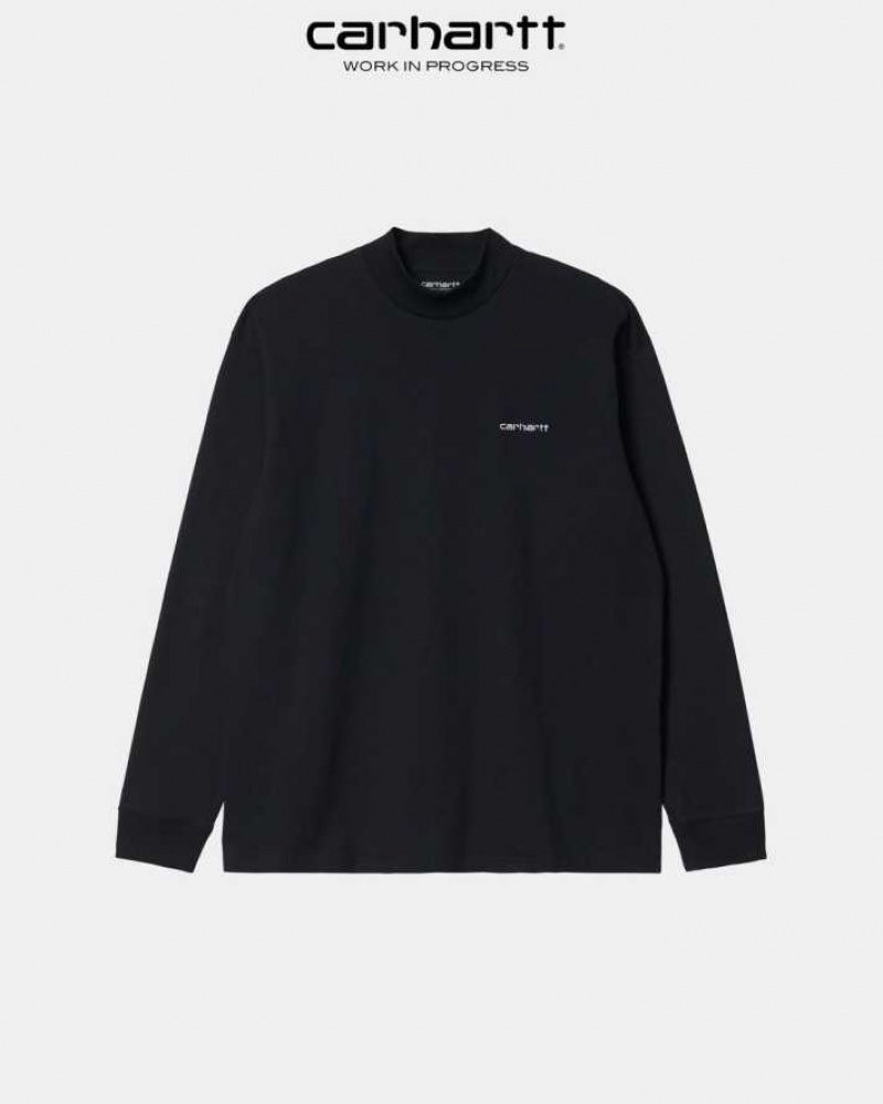 Carhartt Wip Mockneck Script Embroidery Long Sleeve T-Shirt Svarta | SE0000985